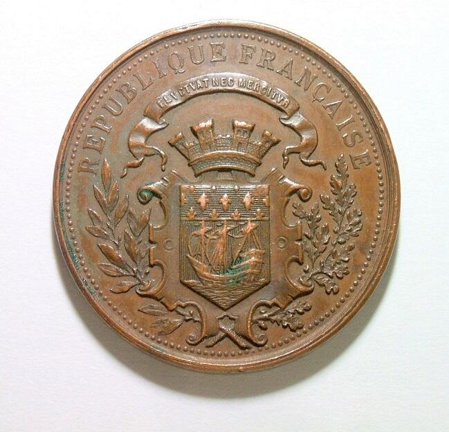 法国1895年 巴黎老市徽高浮雕精制大铜章 42MM