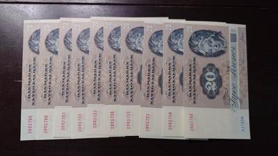 【新年十一拍】世界钱币～微拍第232期暨2026年第11期  多款低端纸币10张为一件成本价起拍 - 1979年丹麦20克朗 全新绝品全程无4如图十张为一件一起拍