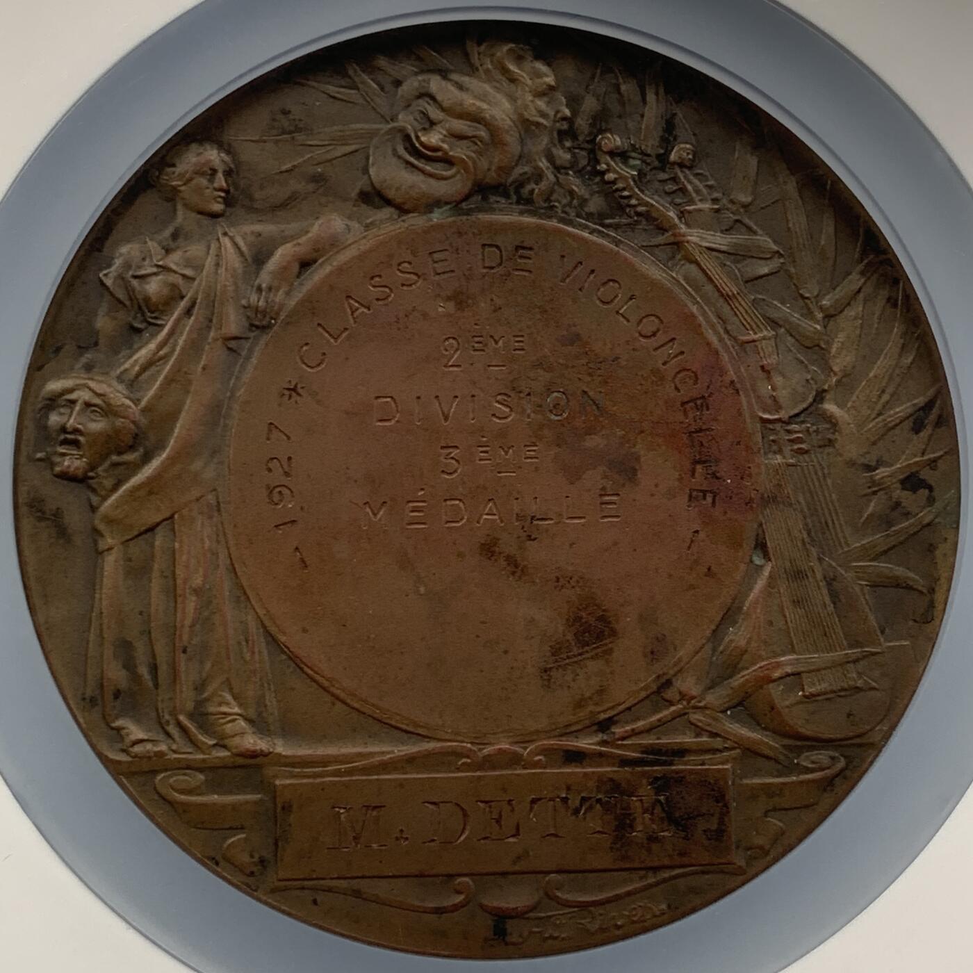 掌中浮雕-藏着的欧洲第052场 1927年比利时音乐比赛铜质奖章，68mm