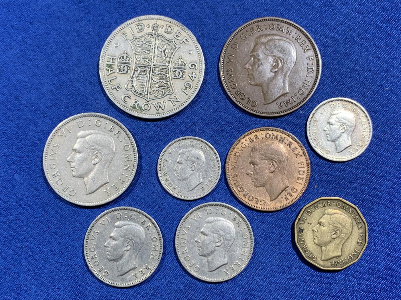 《竞宝斋》第464场 周日，周一，周二，3场连拍 （全场包邮）欢迎送拍 九枚一组 乔治六世硬币