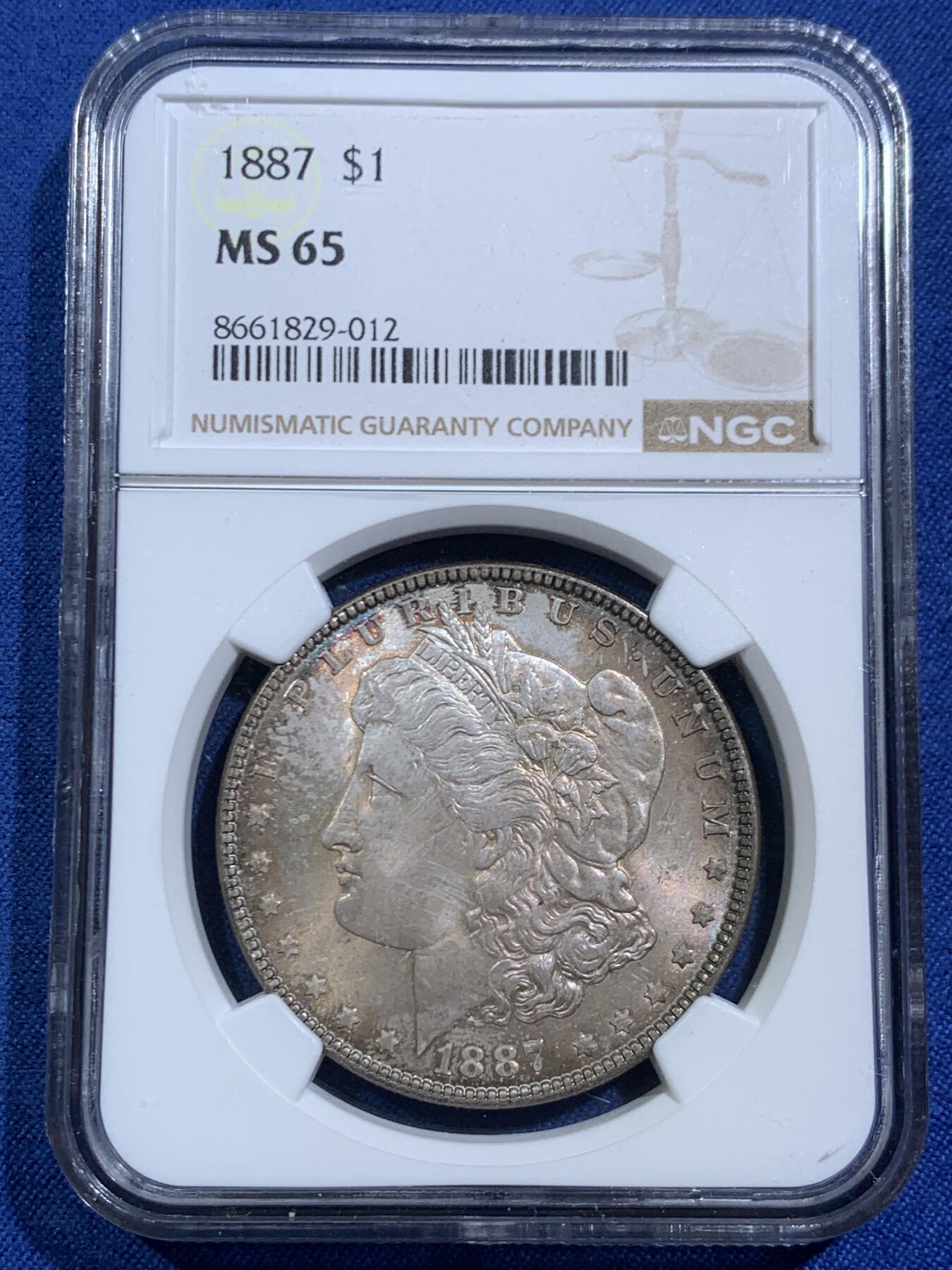 《竞宝斋》第464场 周日，周一，周二，3场连拍 （全场包邮）欢迎送拍 NGC MS65 美国1887年摩根1美元银币