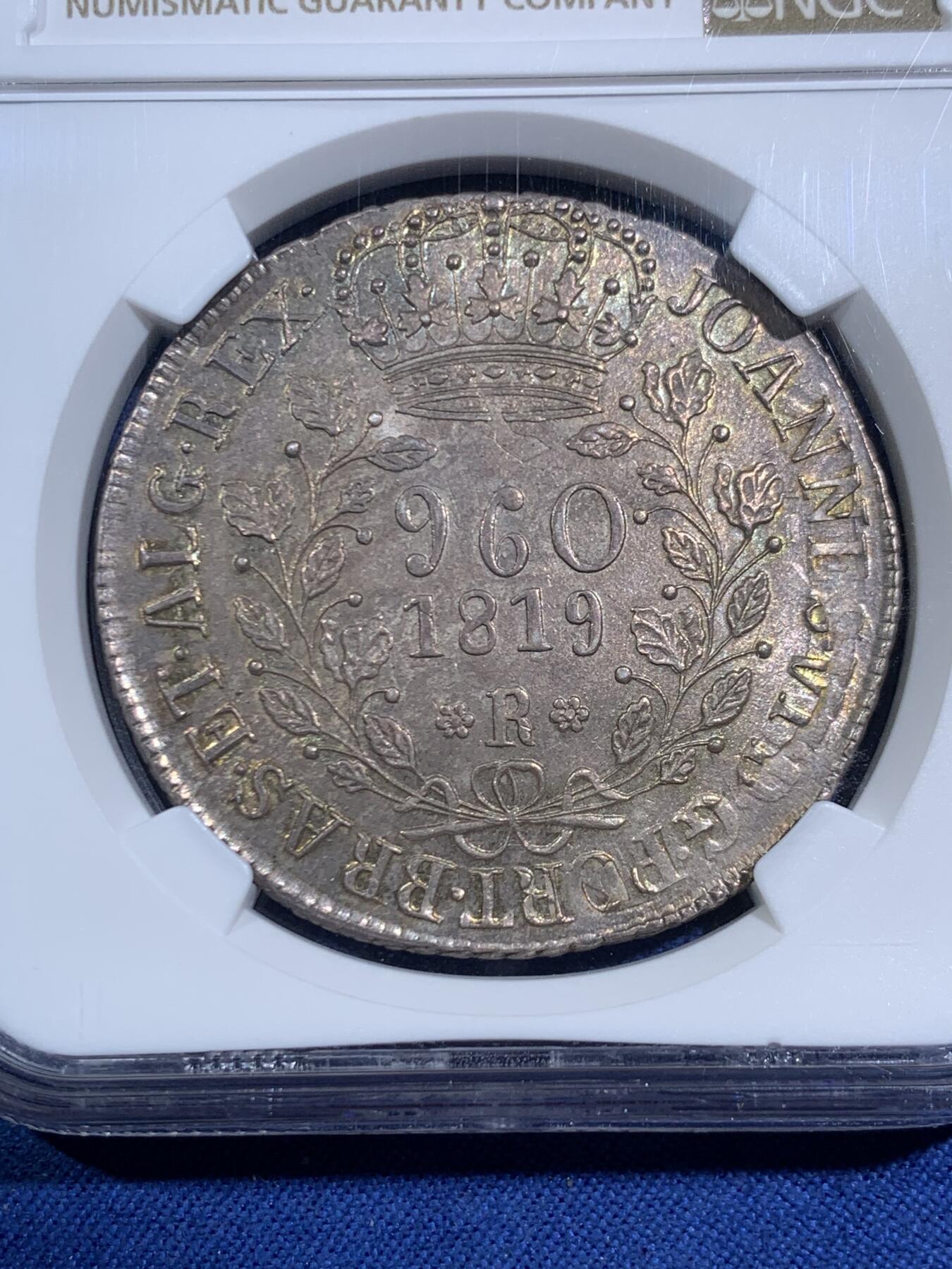 《竞宝斋》第464场 周日，周一，周二，3场连拍 （全场包邮）欢迎送拍 NGC MS64 葡属巴西1819年R版960R地球大银币