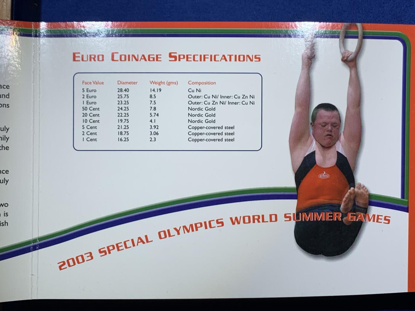 《竞宝斋》第464场 周日，周一，周二，3场连拍 （全场包邮）欢迎送拍 爱尔兰2003年特奥会纪念套币，含八枚流通硬币和一枚5欧纪念币，克书编号MS12，书价高