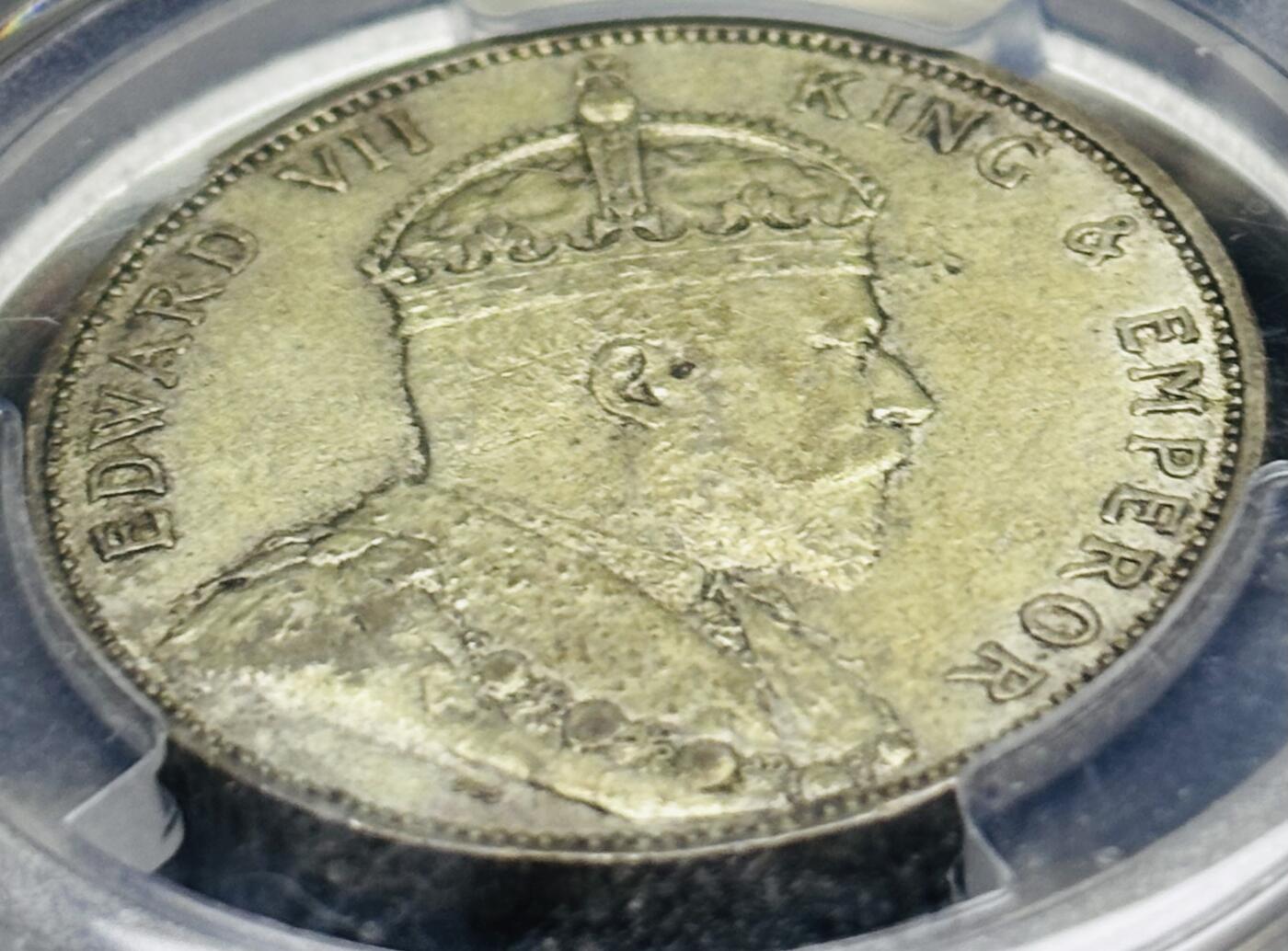 【金马踏春，泉马奔腾】2026 年新年贺岁场，（定于年初五接财神截拍）祝各位老板马到成功，马上有钱，愿岁岁平安喜乐顺遂 少见品种 1905 年英属香港爱德华七世香港半圆银币 PCGS 评级 AU55 分，整体币面干净丝滑，原汁原味的包浆，历史货币的里程碑，热门名誉品种