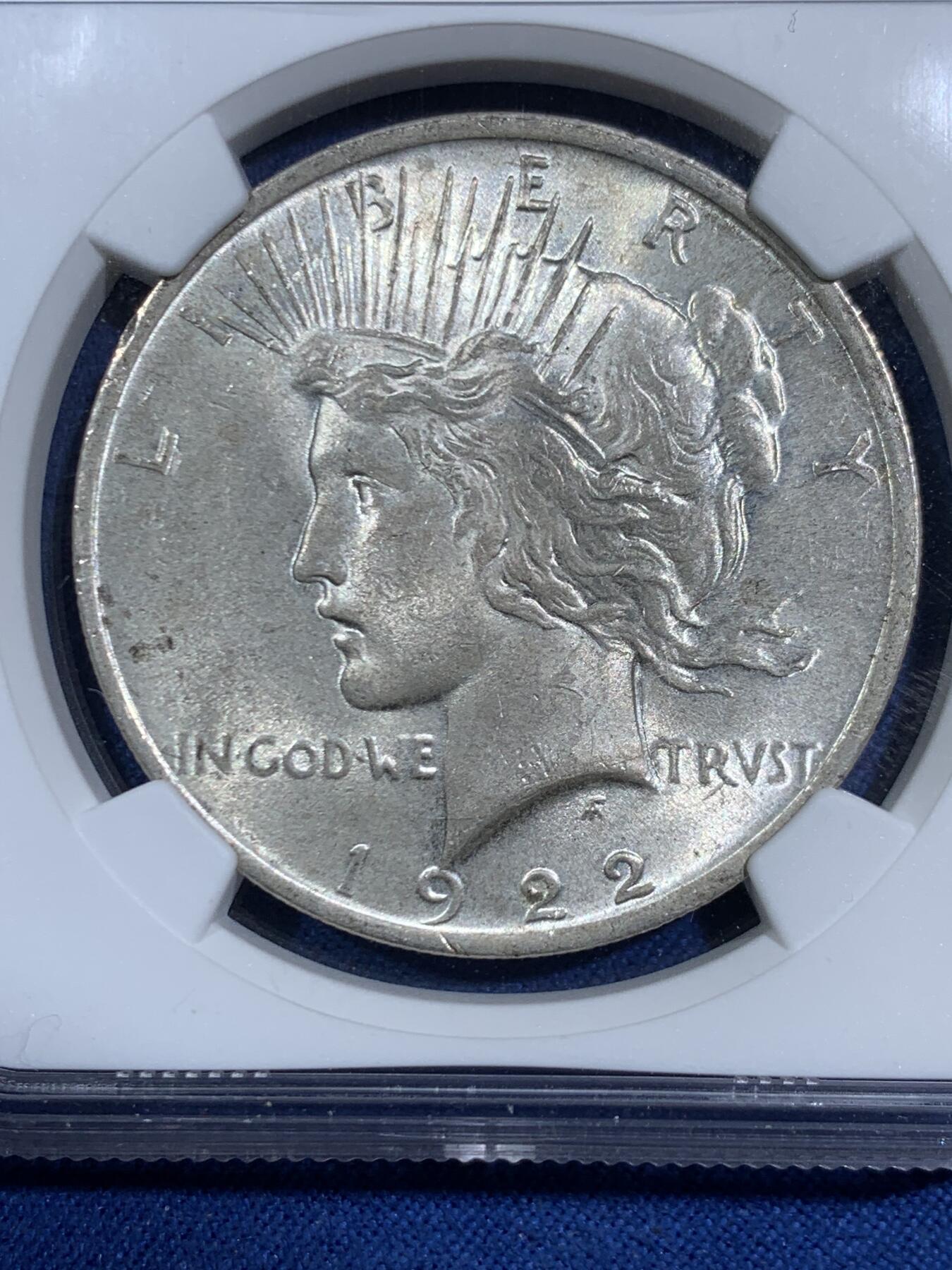 《竞宝斋》第464场 周日，周一，周二，3场连拍 （全场包邮）欢迎送拍 NGC MS64 美国1922年和平银币