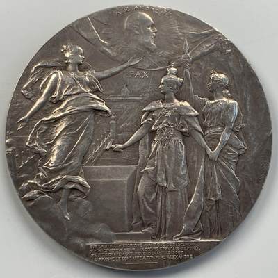 掌中浮雕-藏着的欧洲第052场 - 1900年沙俄/法国亚历山大三世大桥揭幕铜章, 70mm，Daniel-Dupuis 雕刻 ,原盒