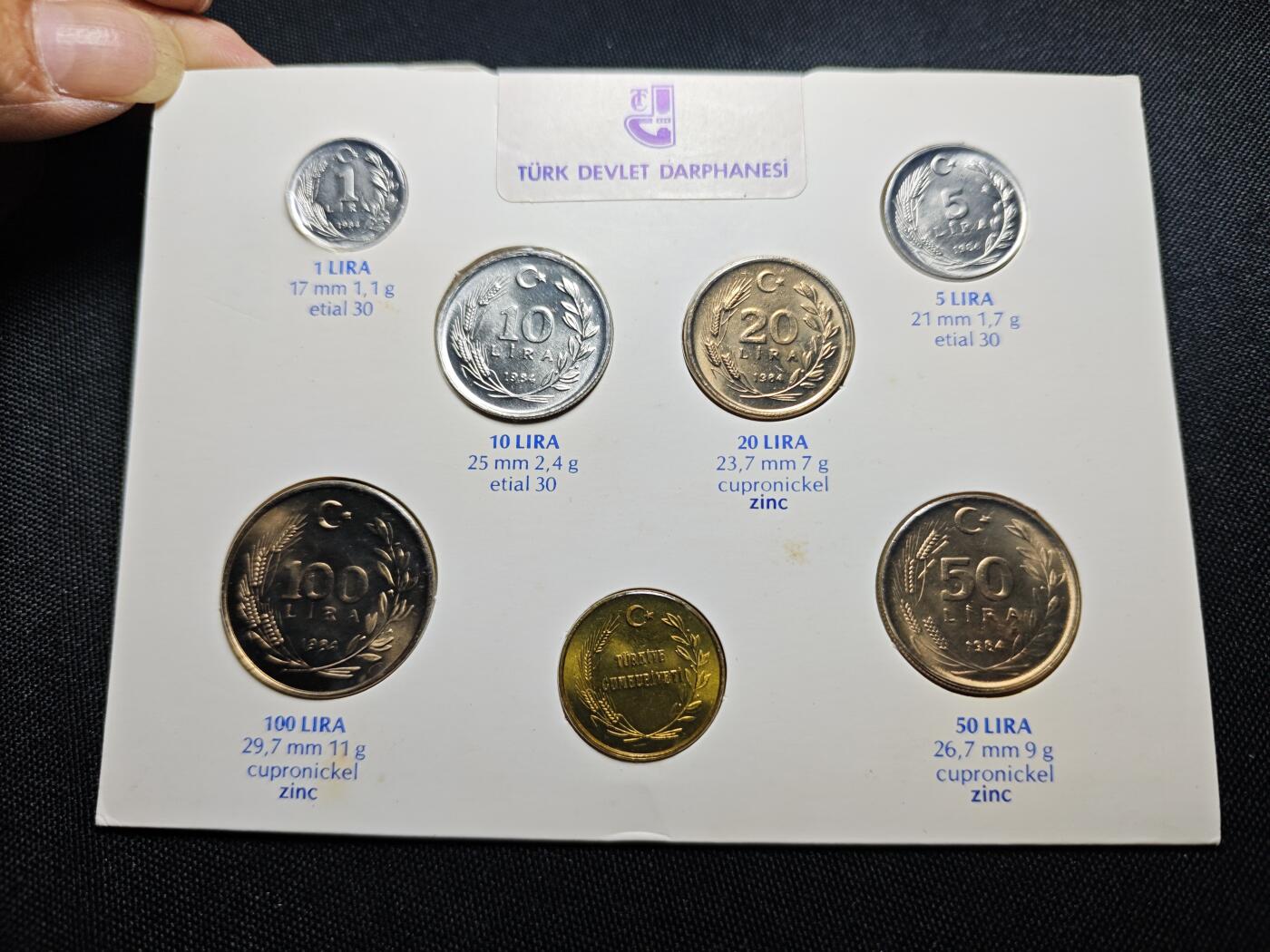 KK钱币收藏小铺  第400期  百期特拍（四拍之四）2月预留时间 周末发货  1984土耳其大小面值清年一套 官方发行！带土耳其造币厂纪念章 少见！