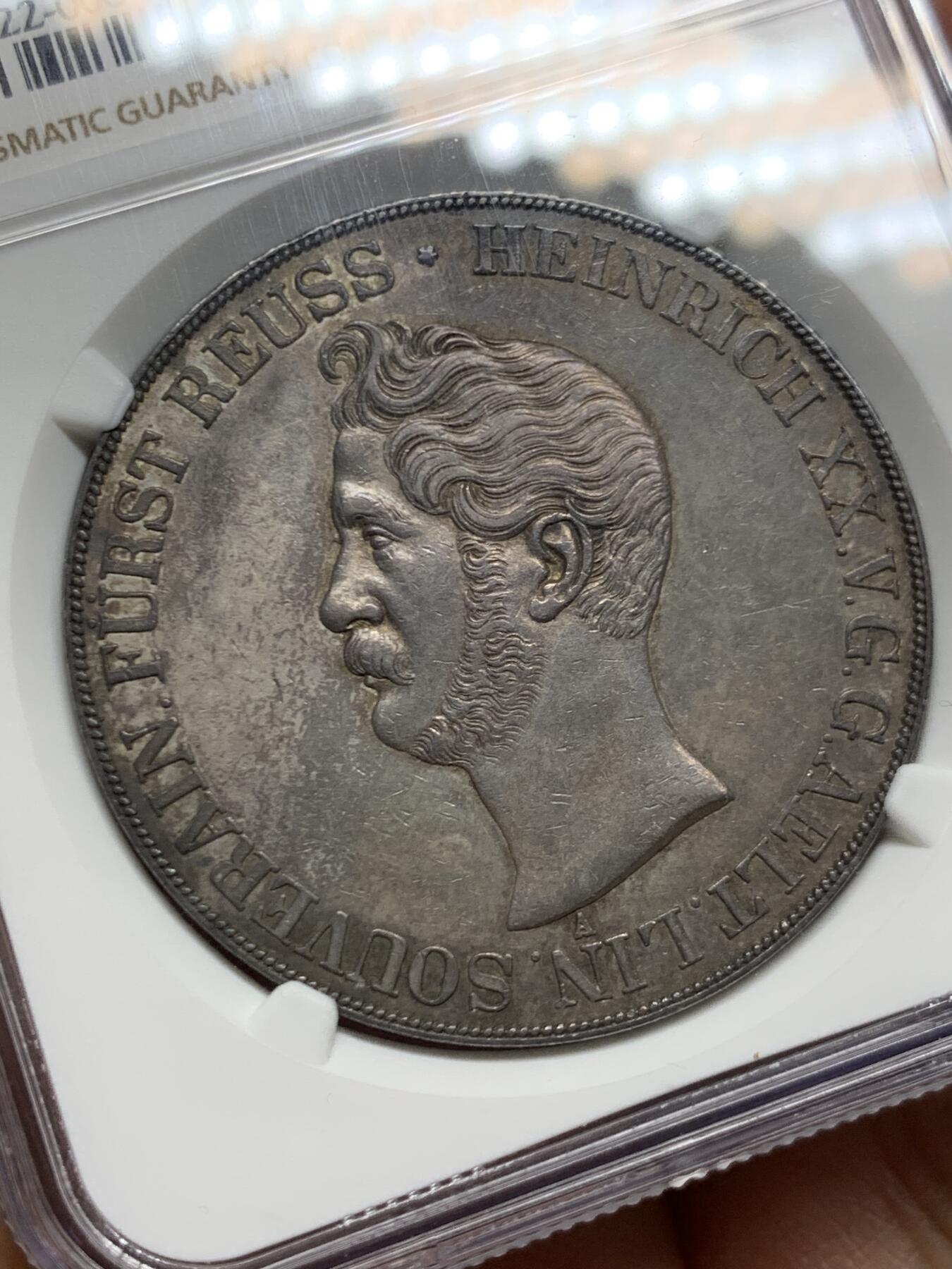 《竞宝斋》第464场 周日，周一，周二，3场连拍 （全场包邮）欢迎送拍 NGC AU58 德国 1841 罗斯流通纹章2泰勒37克大银币 深彩原味包浆限制了分数的想象 发行量仅有2400枚