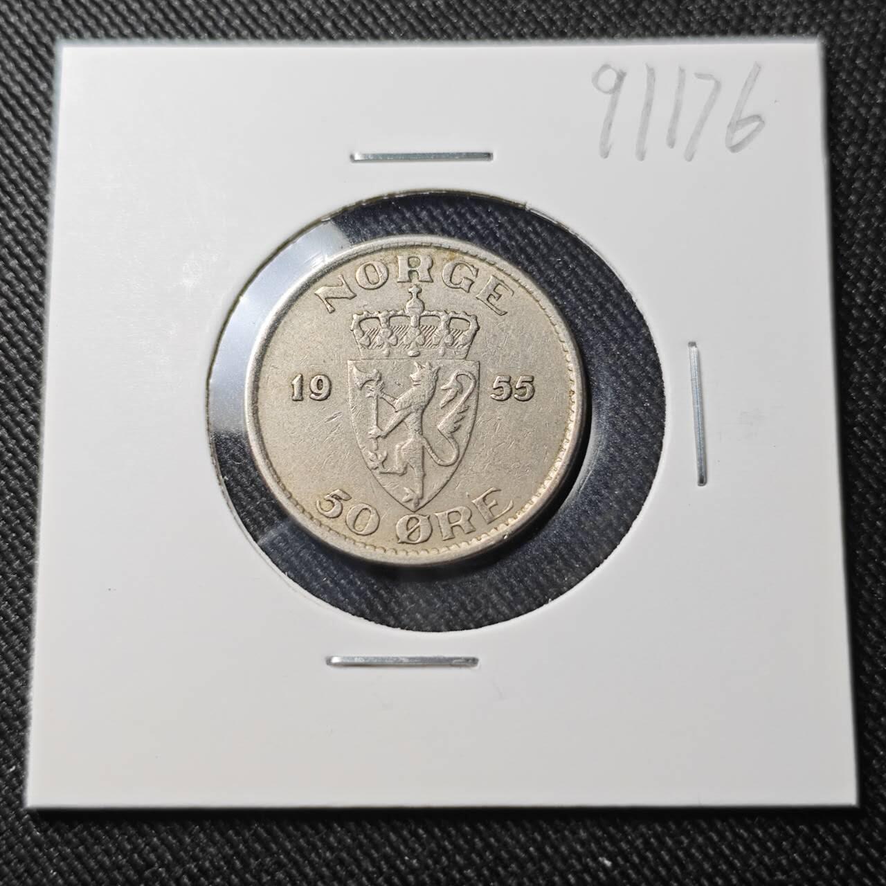 KK钱币收藏小铺  第391期  2月预留时间 周末发货  1955挪威50欧尔