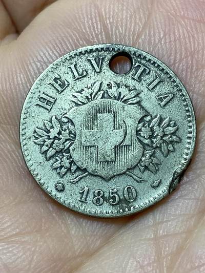 2026年第十八场(总第一百八十七场）外国好品散币场(免佣金) - 打孔–瑞士🇨🇭1850年20拉彭银币(第一版，BB标斯特拉斯堡造，首发年，Billon银合金)