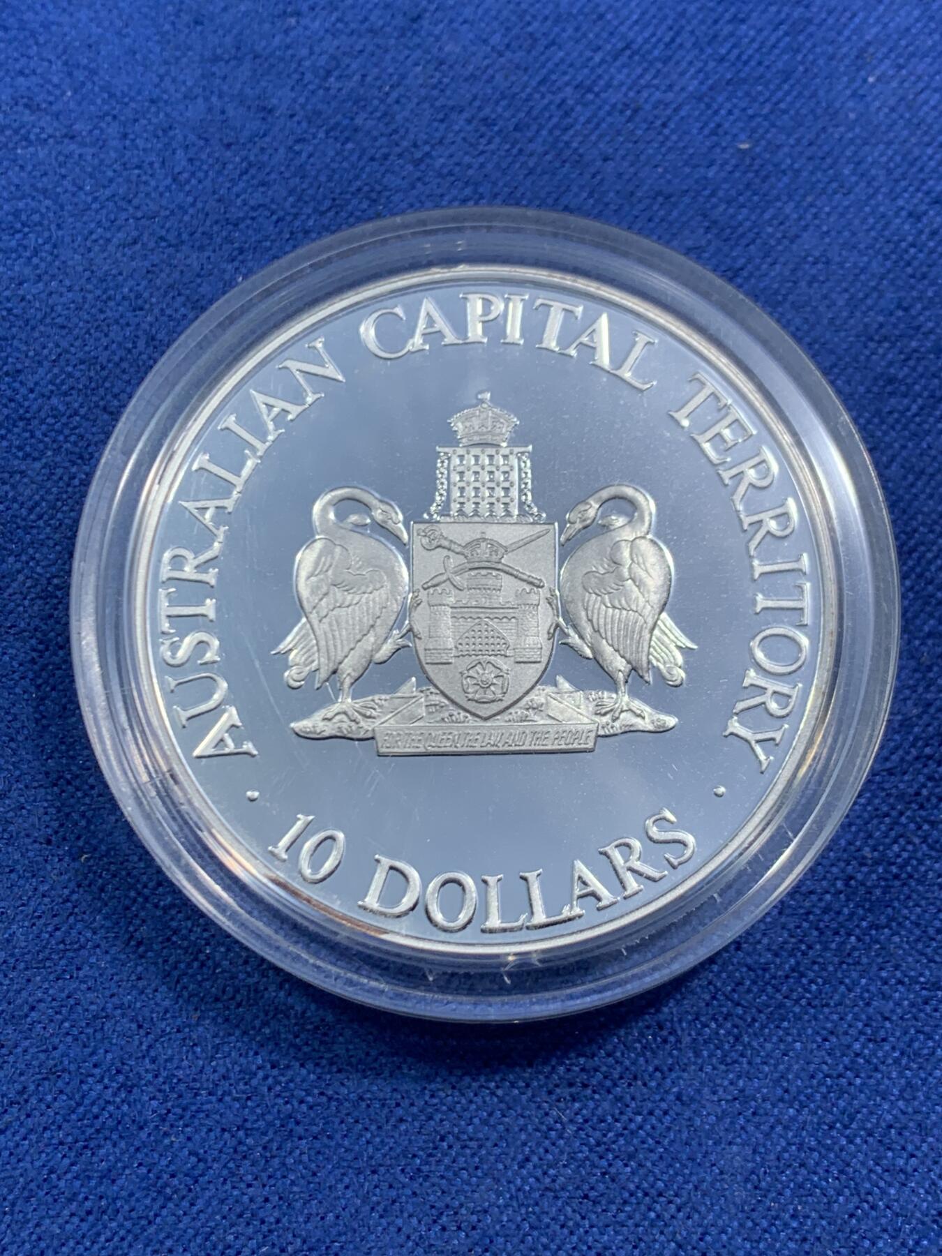 《竞宝斋》第464场 周日，周一，周二，3场连拍 （全场包邮）欢迎送拍 1993年澳大利亚10元精制银币 澳大利亚首都地区 20克925银 发行量：3万 盒证全