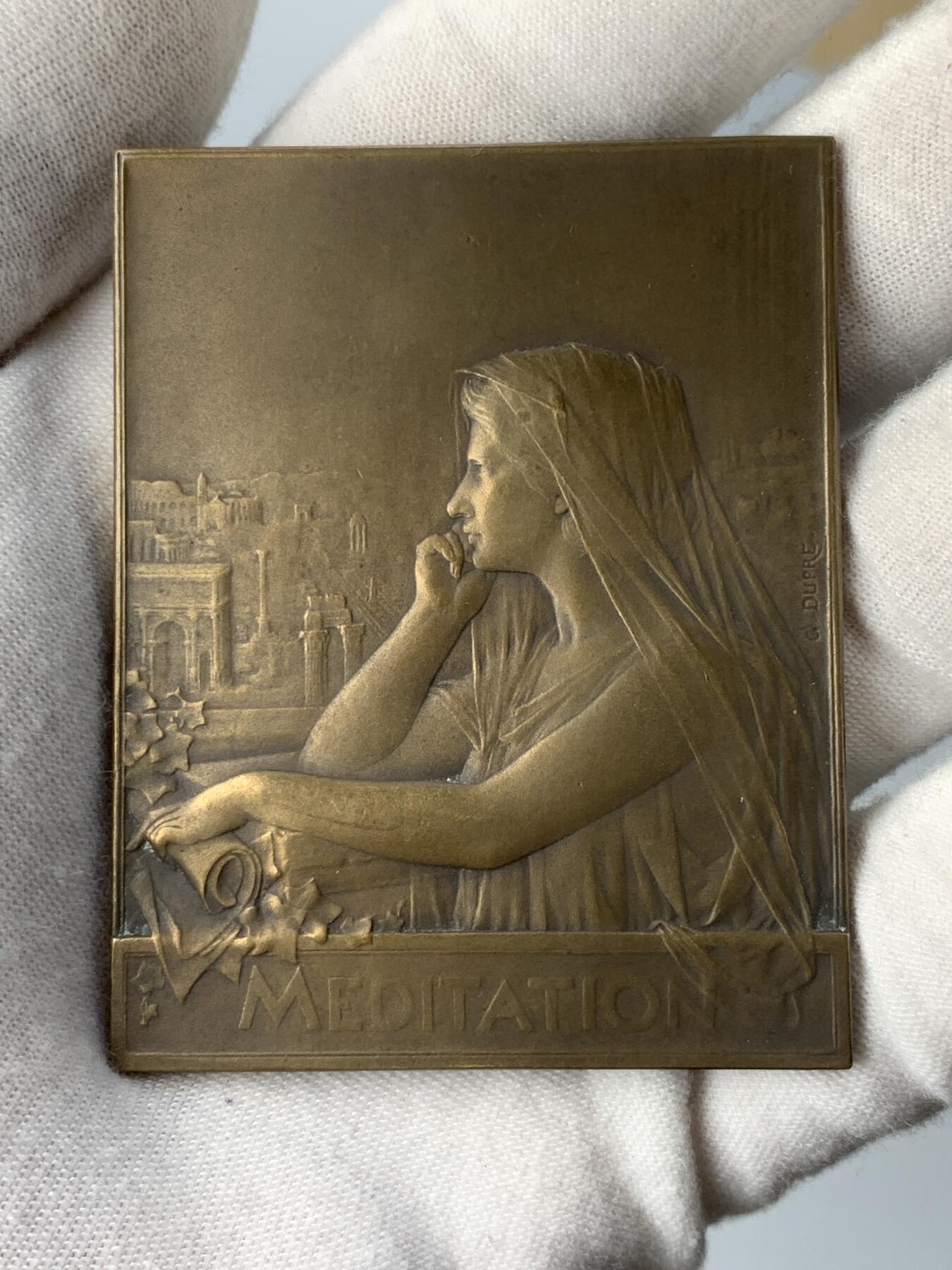掌中浮雕-藏着的欧洲第052场 法国《冥想》大铜章，49.3*62.3mm，Georges Dupré乔治·杜普雷 (1869–1909)作品，原盒
