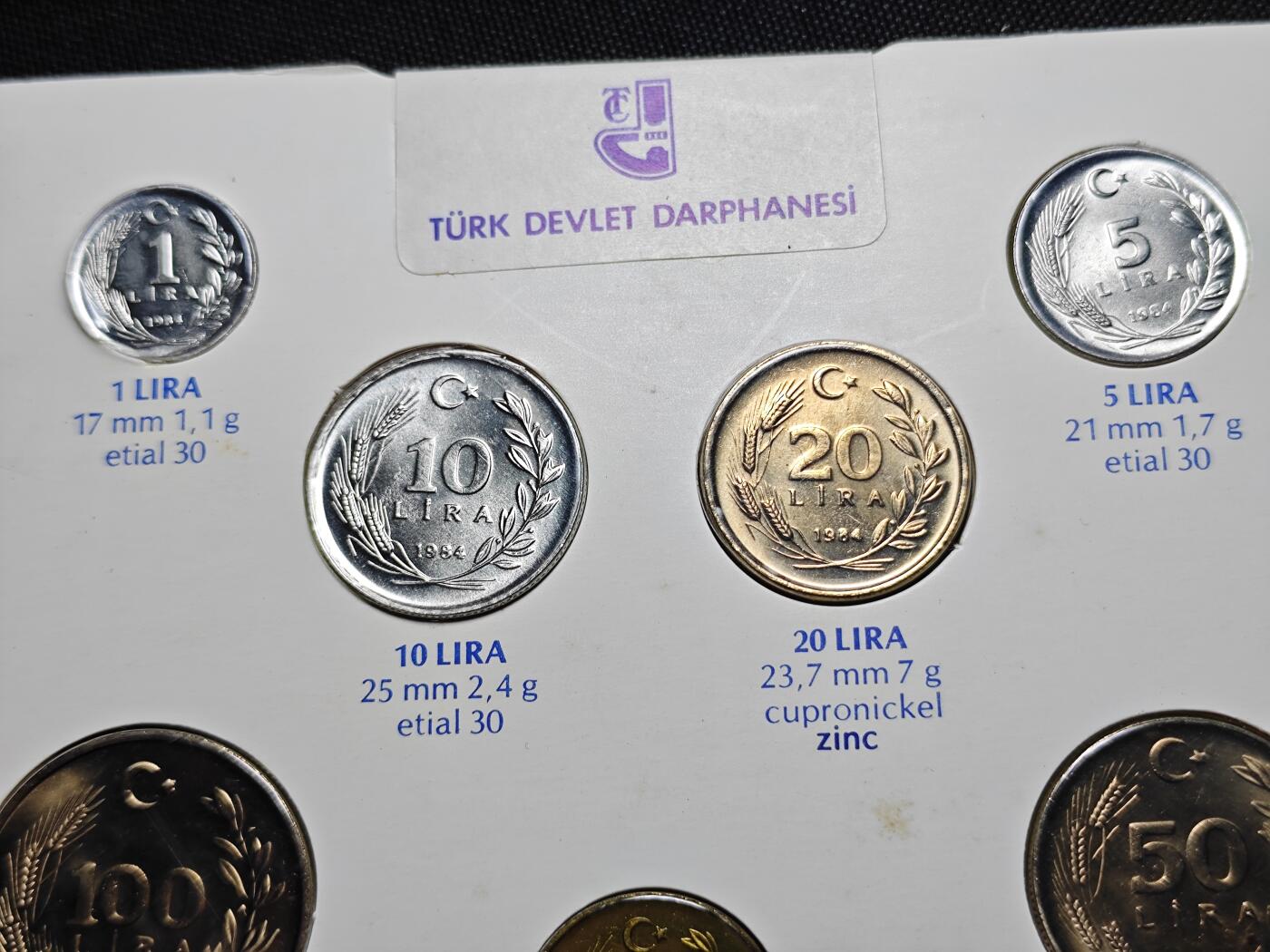 KK钱币收藏小铺  第400期  百期特拍（四拍之四）2月预留时间 周末发货  1984土耳其大小面值清年一套 官方发行！带土耳其造币厂纪念章 少见！