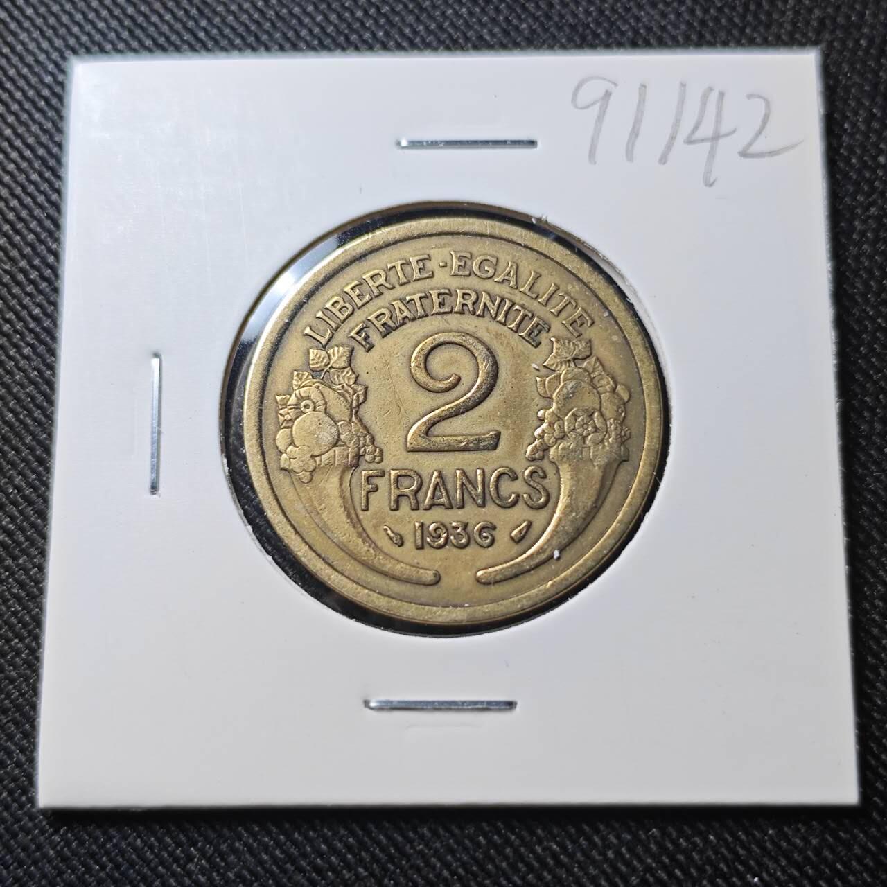 KK钱币收藏小铺  第391期  2月预留时间 周末发货  1936法国2法郎