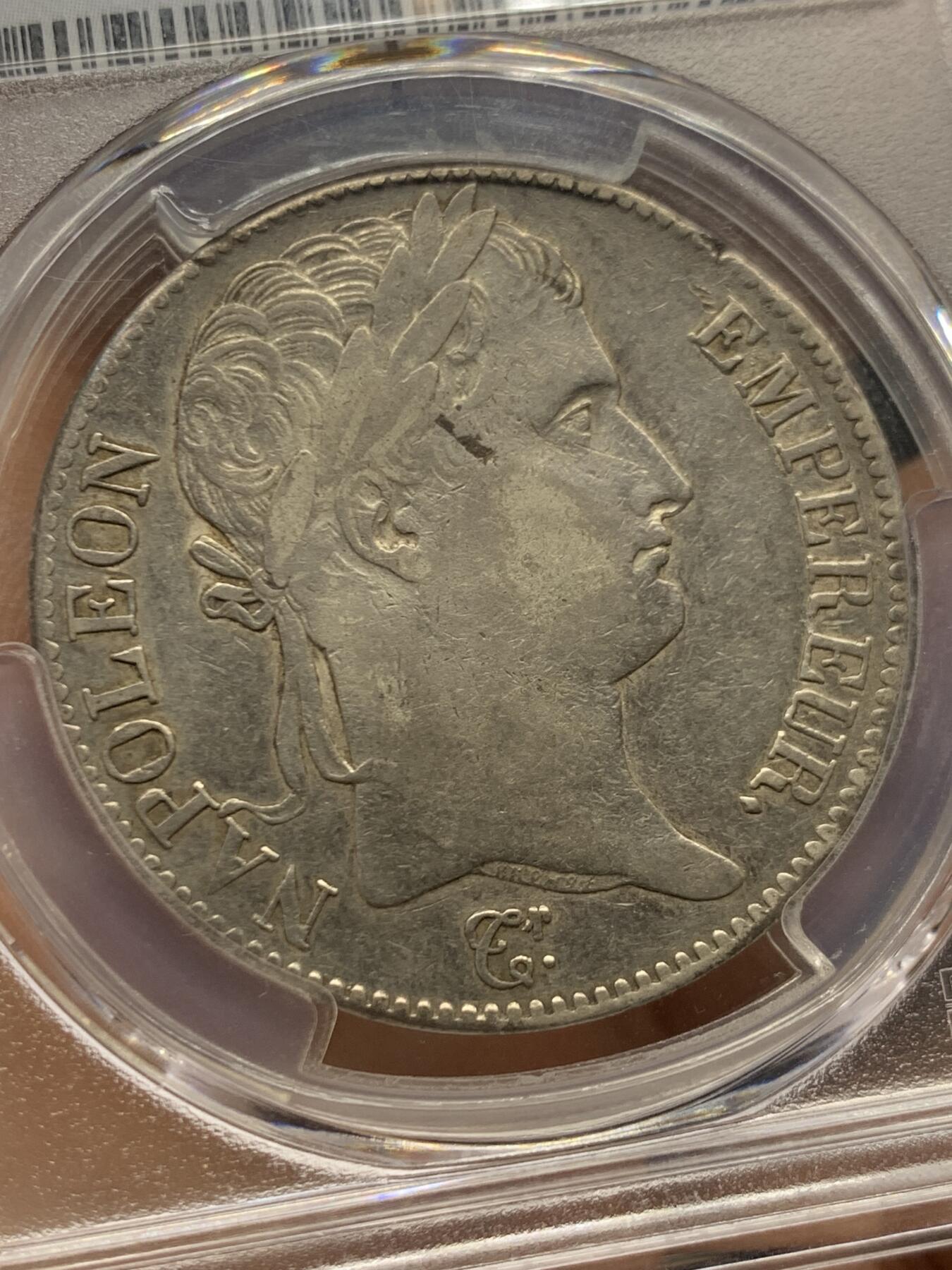 《竞宝斋》第464场 周日，周一，周二，3场连拍 （全场包邮）欢迎送拍 PCGS VFD 法国 1815年 拿破仑“白日王朝”5法郎银币 少见品种 持续上涨