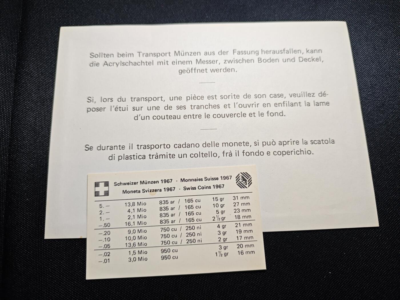 KK钱币收藏小铺  第400期  百期特拍（四拍之四）2月预留时间 周末发货  1967瑞士官方发行 大小面值清年一套 含4枚银币 均好品全信!