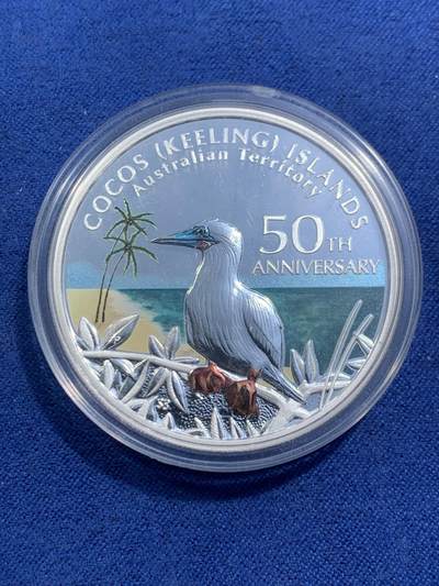 《竞宝斋》第464场 周日，周一，周二，3场连拍 （全场包邮）欢迎送拍 - 2005年澳大利亚1元彩色精制银币 科科斯群岛并入澳大利亚50周年 1盎司999银 发行量：7千5百 盒证全