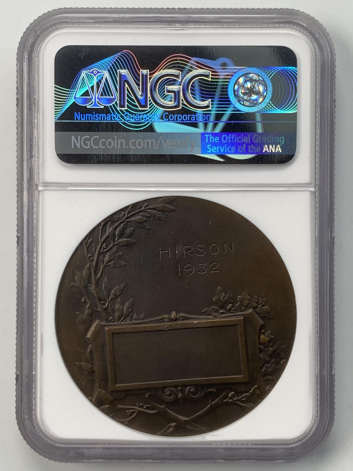 掌中浮雕-藏着的欧洲第052场 NGC MS62 : 1932年法国射击竞赛铜章，45mm