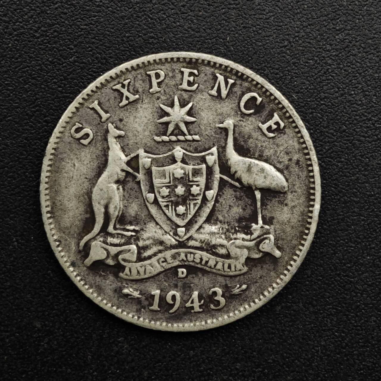 【淘币小摊】实时拍第八百六十三拍   小银币散币场   年前最后一周 之前的预留小年前全部发出 请更换最新收货地址  澳大利亚1943年乔治六世6便士银币