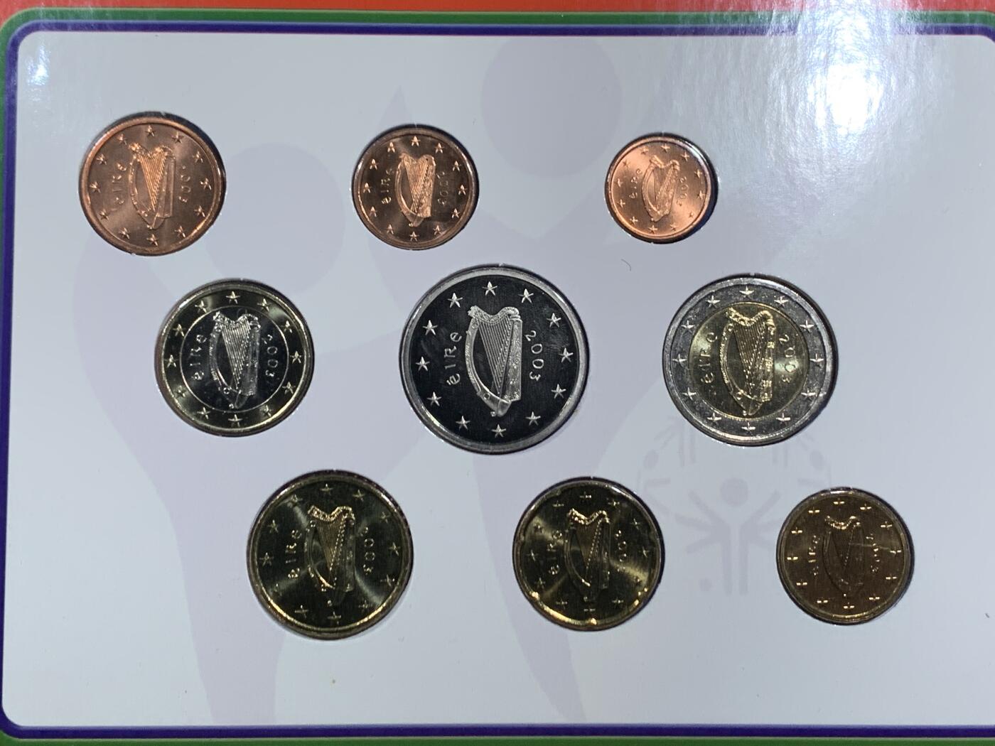 《竞宝斋》第464场 周日，周一，周二，3场连拍 （全场包邮）欢迎送拍 爱尔兰2003年特奥会纪念套币，含八枚流通硬币和一枚5欧纪念币，克书编号MS12，书价高