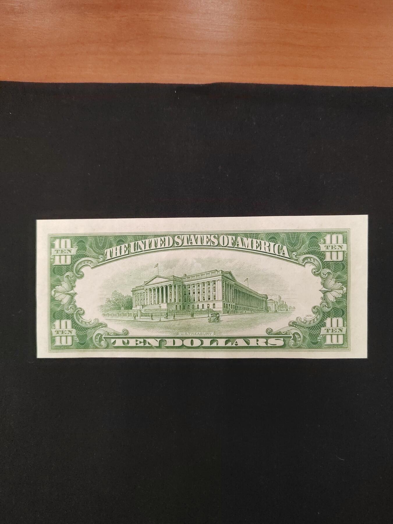 1950年10美元，有折痕，AU品相