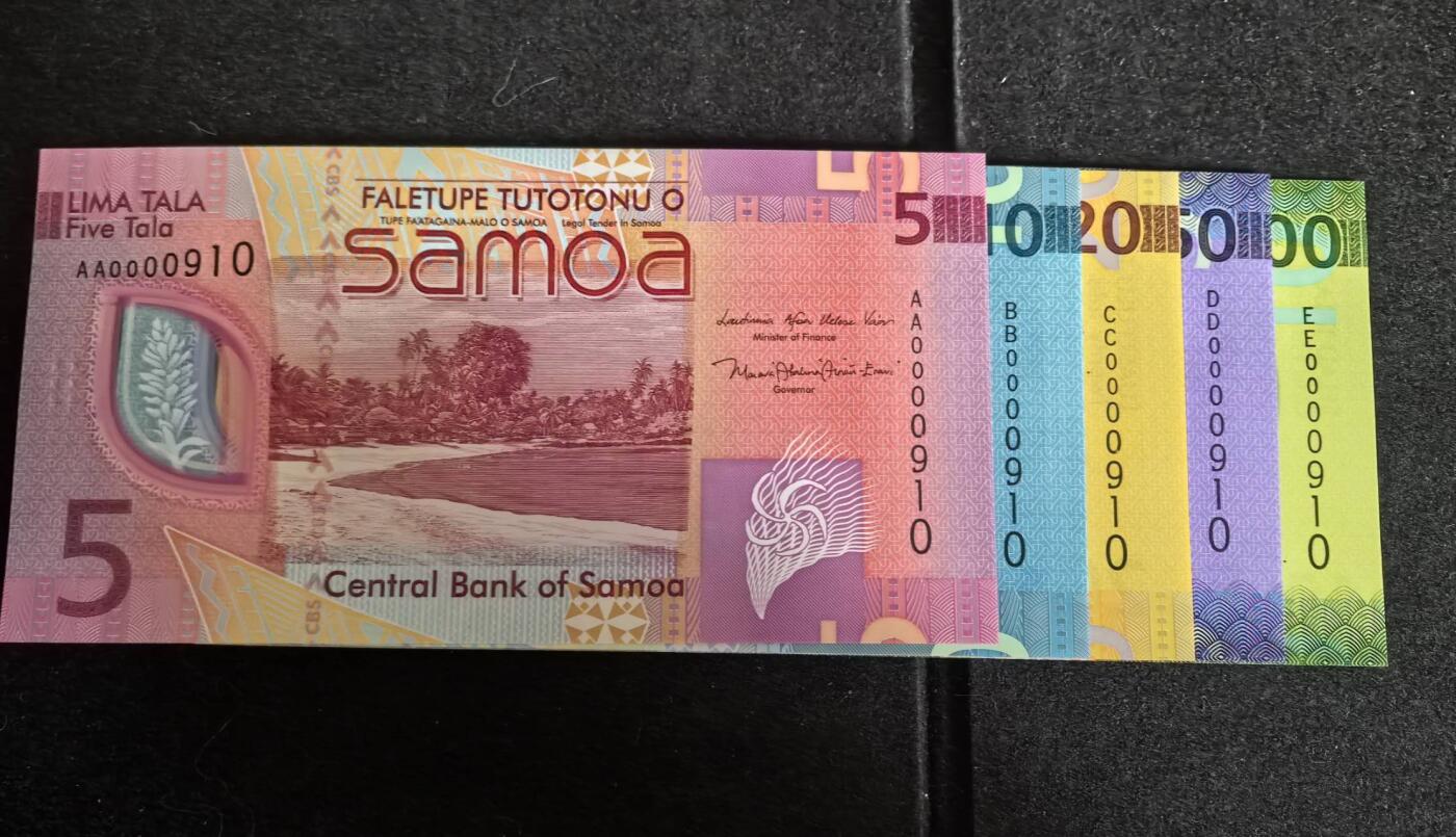 Triple S 第72期 萨摩亚全套塑料钞，全同号，三位小号倒置号，全新UNC
