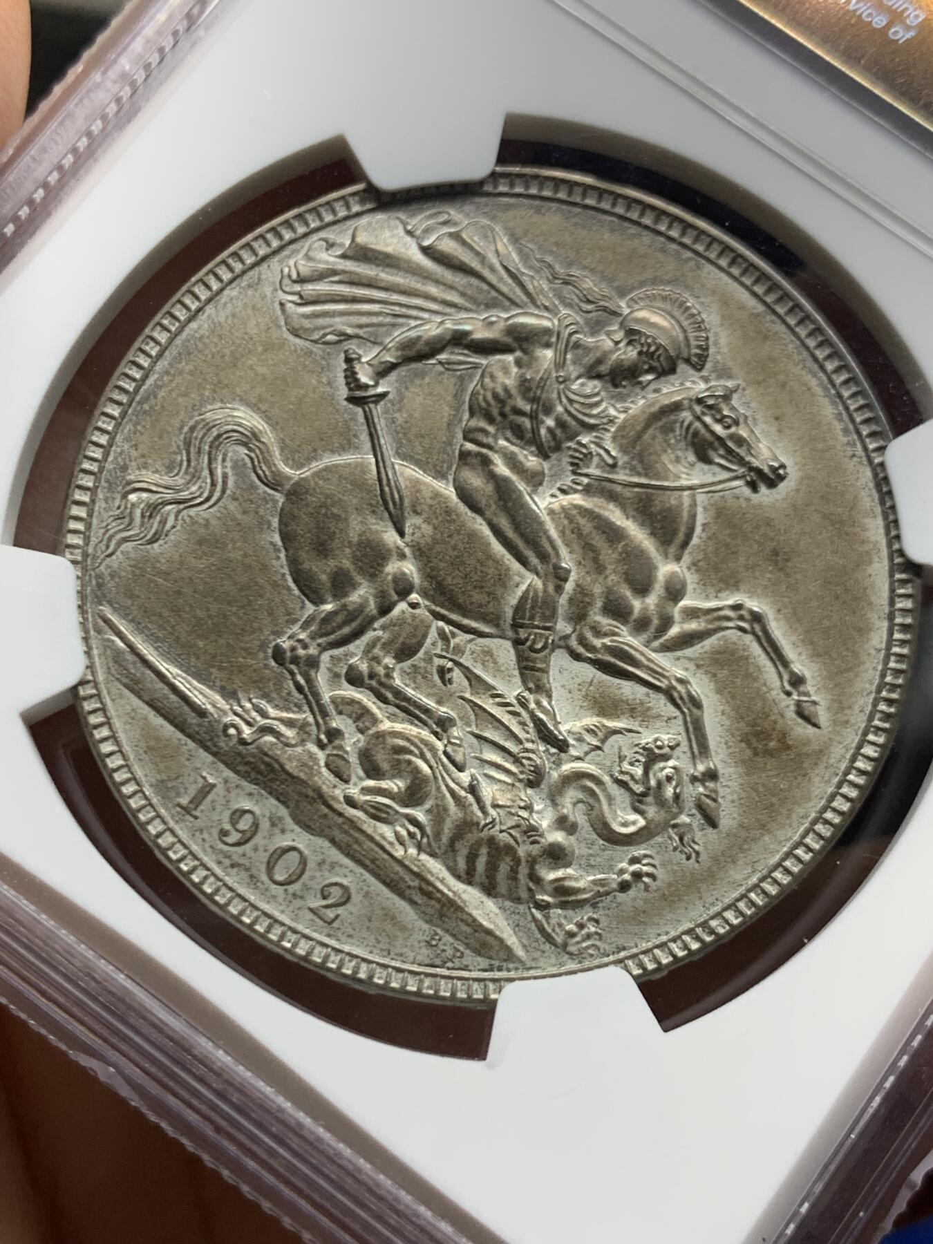 《竞宝斋》第464场 周日，周一，周二，3场连拍 （全场包邮）欢迎送拍 NGC PF61 英国 1902年 马剑克朗  爱德华七世 银币