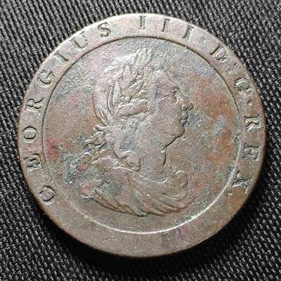 KK钱币收藏小铺  第399期  百期特拍（四拍之三）2月预留时间 周末发货 -  1797英国乔三1便士大轮胎铜币