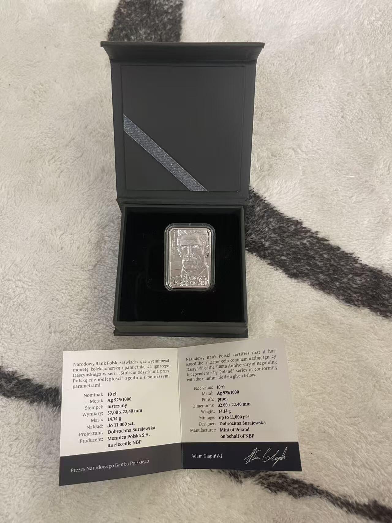 ❤️【币观天下】❤️ 第342期钱币秒杀拍卖场- 2026.2.4秒杀专场 长期征集拍品  波兰2021年波兰前总统-伊格纳齐达申斯基精制异形银币 波兰造币厂官方原包装 盒证全齐 面值10zl 