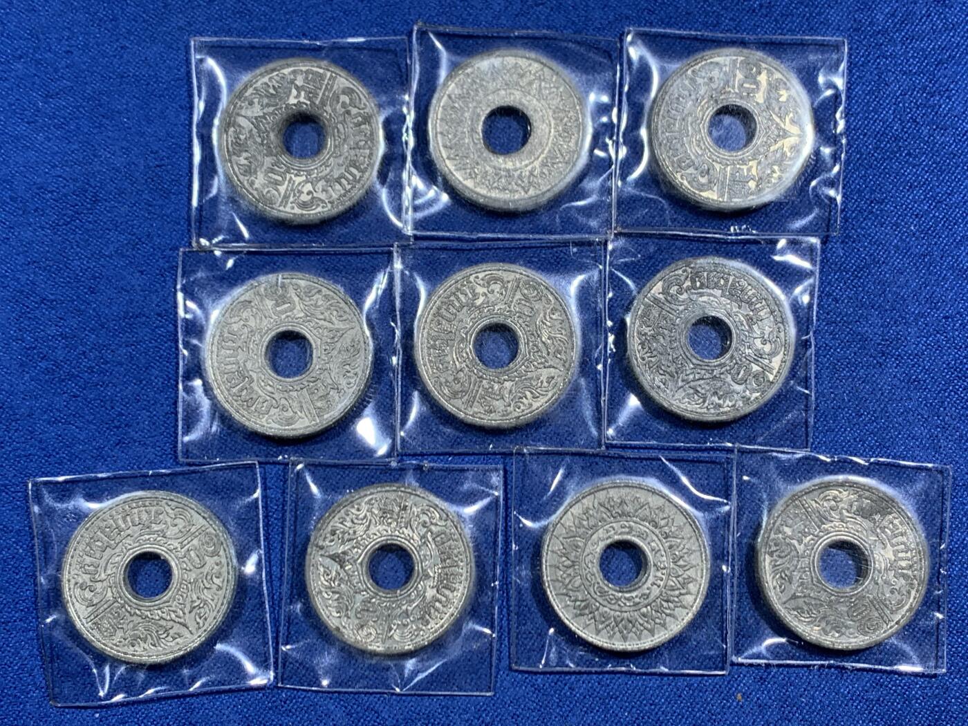 《竞宝斋》第464场 周日，周一，周二，3场连拍 （全场包邮）欢迎送拍 10枚一组 好品原光 泰国1942年10萨当锡币