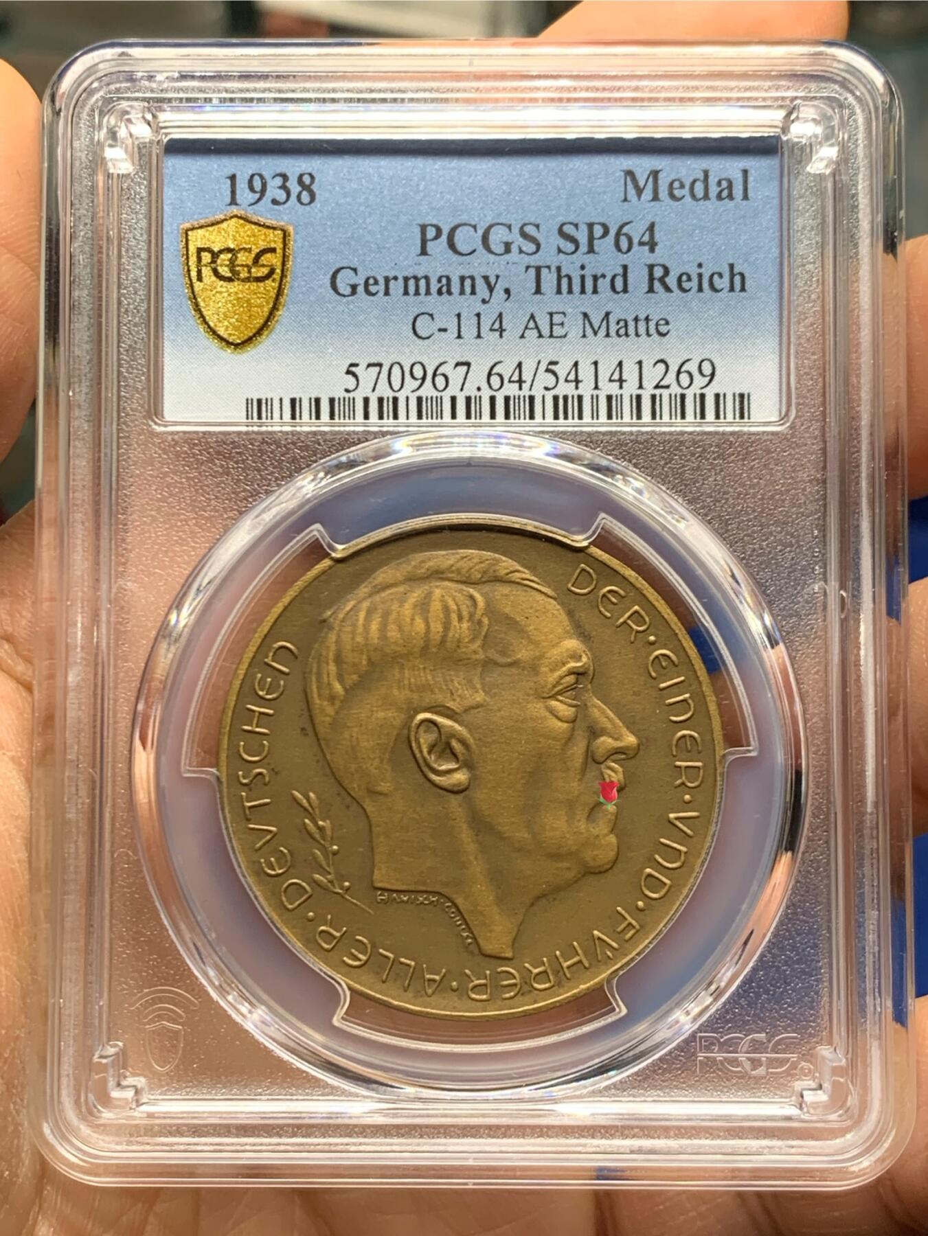《竞宝斋》第464场 周日，周一，周二，3场连拍 （全场包邮）欢迎送拍 PCGS SP64 德国1938年吞并奥地利纪念铜章，铜章高分比银章少见