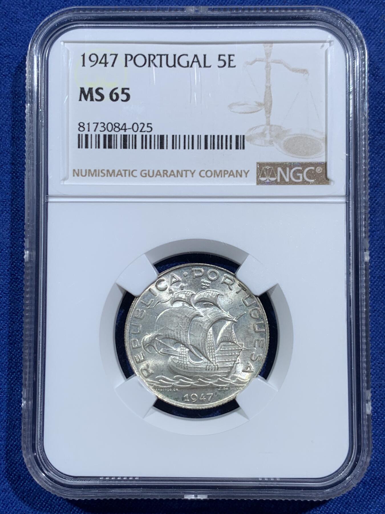 《竞宝斋》第464场 周日，周一，周二，3场连拍 （全场包邮）欢迎送拍 三枚一组 NGC MS65-66 葡萄牙帆船10E/5E/2.5E银币