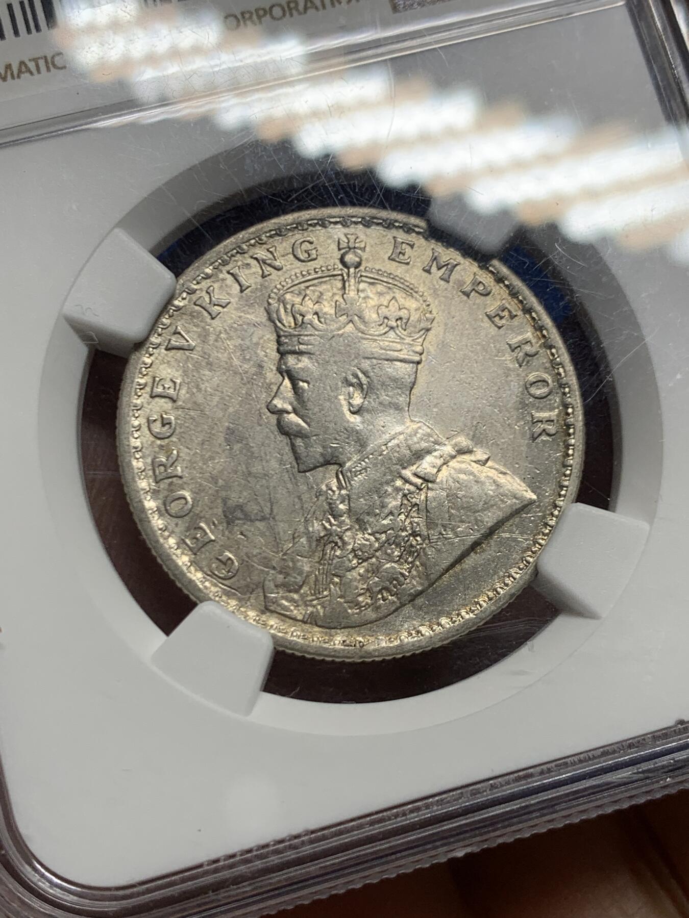 《竞宝斋》第464场 周日，周一，周二，3场连拍 （全场包邮）欢迎送拍 NGC AUD 印度1917年乔治五世1卢比银币