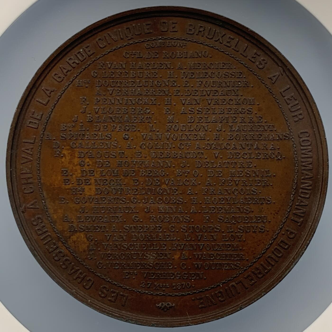 掌中浮雕-藏着的欧洲第052场 1870年比利时布鲁塞尔铜章，60mm