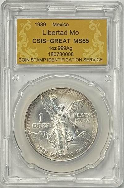 S&S Numismatic世界钱币-拍卖 第120期  - 墨西哥1989年 自由女神 1盎司999投资银币 31.1克999银