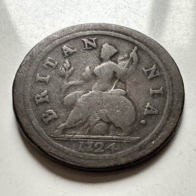 🌹外币初藏🌹🐯2026年第15场  每周二四六晚8️⃣点 接代拍 - 英国1724年乔治一世半便士 少见好品 28.1毫米