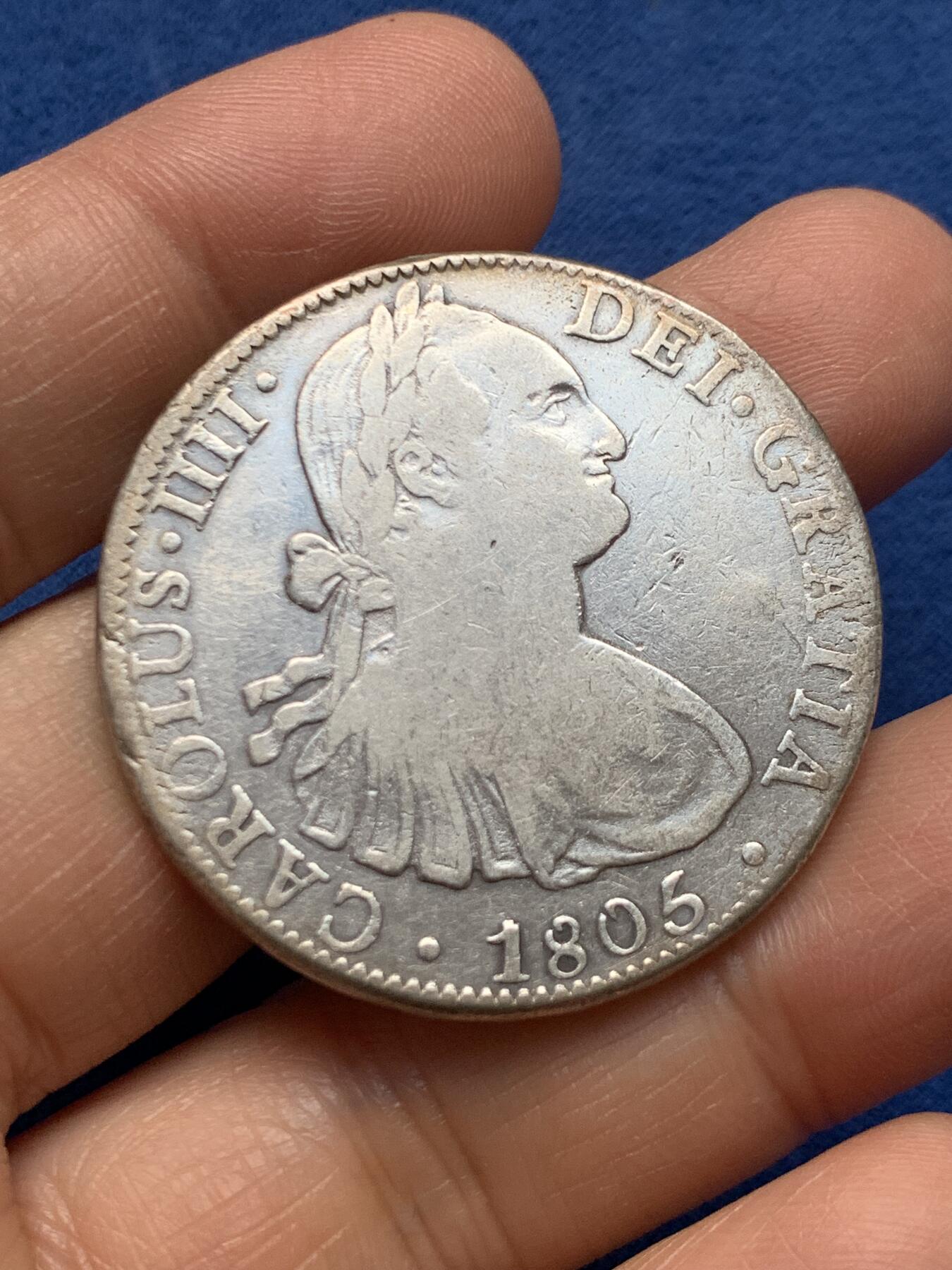 《竞宝斋》第464场 周日，周一，周二，3场连拍 （全场包邮）欢迎送拍 1805年墨西哥卡洛斯四世双柱8R 有个太阳戳