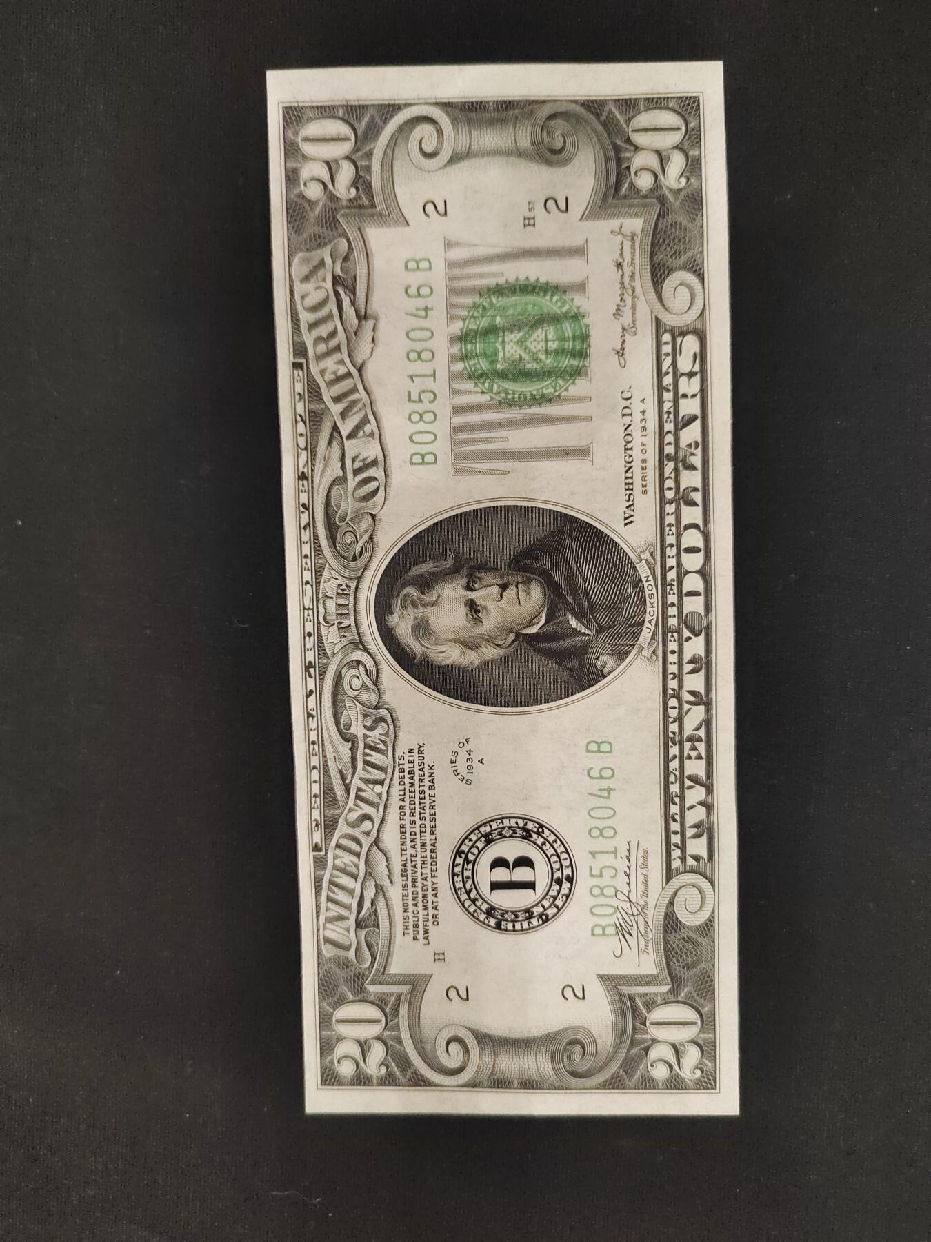 1934年20美元，刀拆品