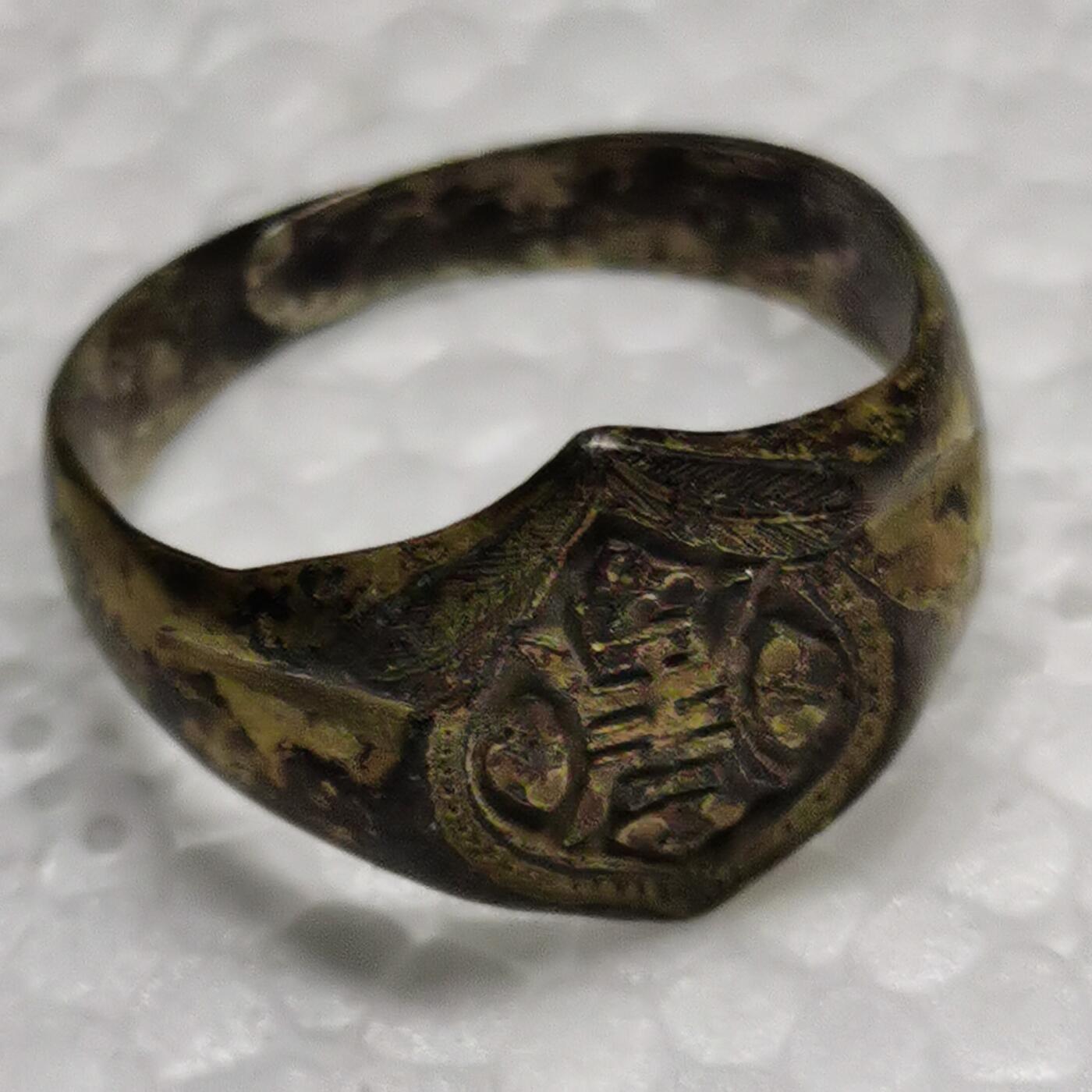 杂件专场98期 清末民国老银鎏金寿字文戒指