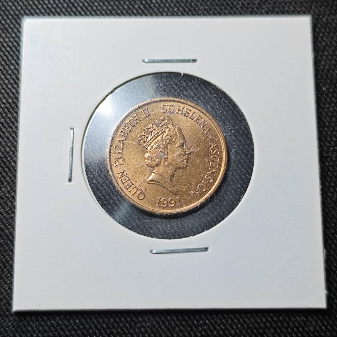 KK钱币收藏小铺  第391期  2月预留时间 周末发货  1991英属阿森松岛1便士铜币