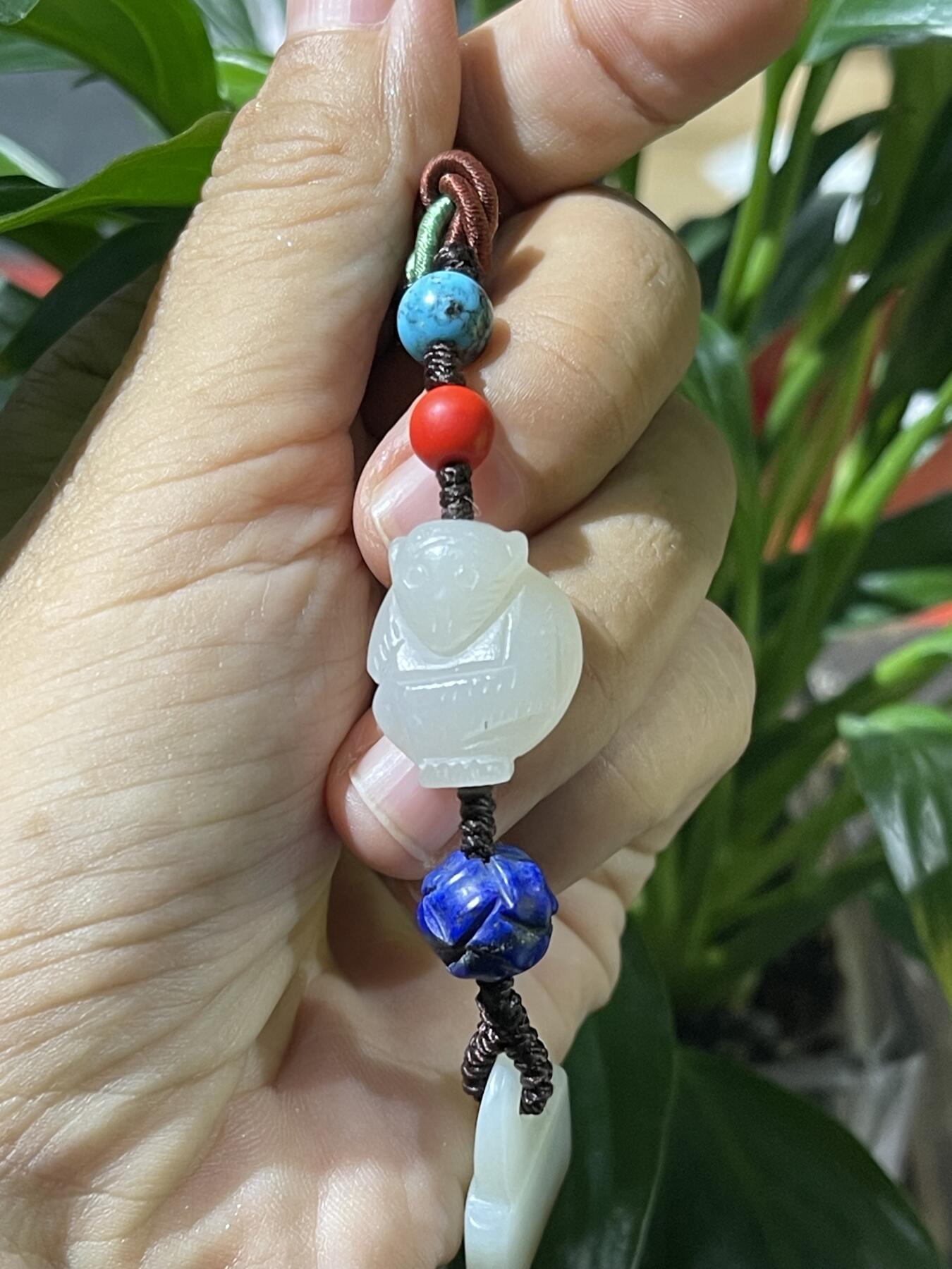 和田玉籽料手工挂饰 和田玉猴，锁手机挂