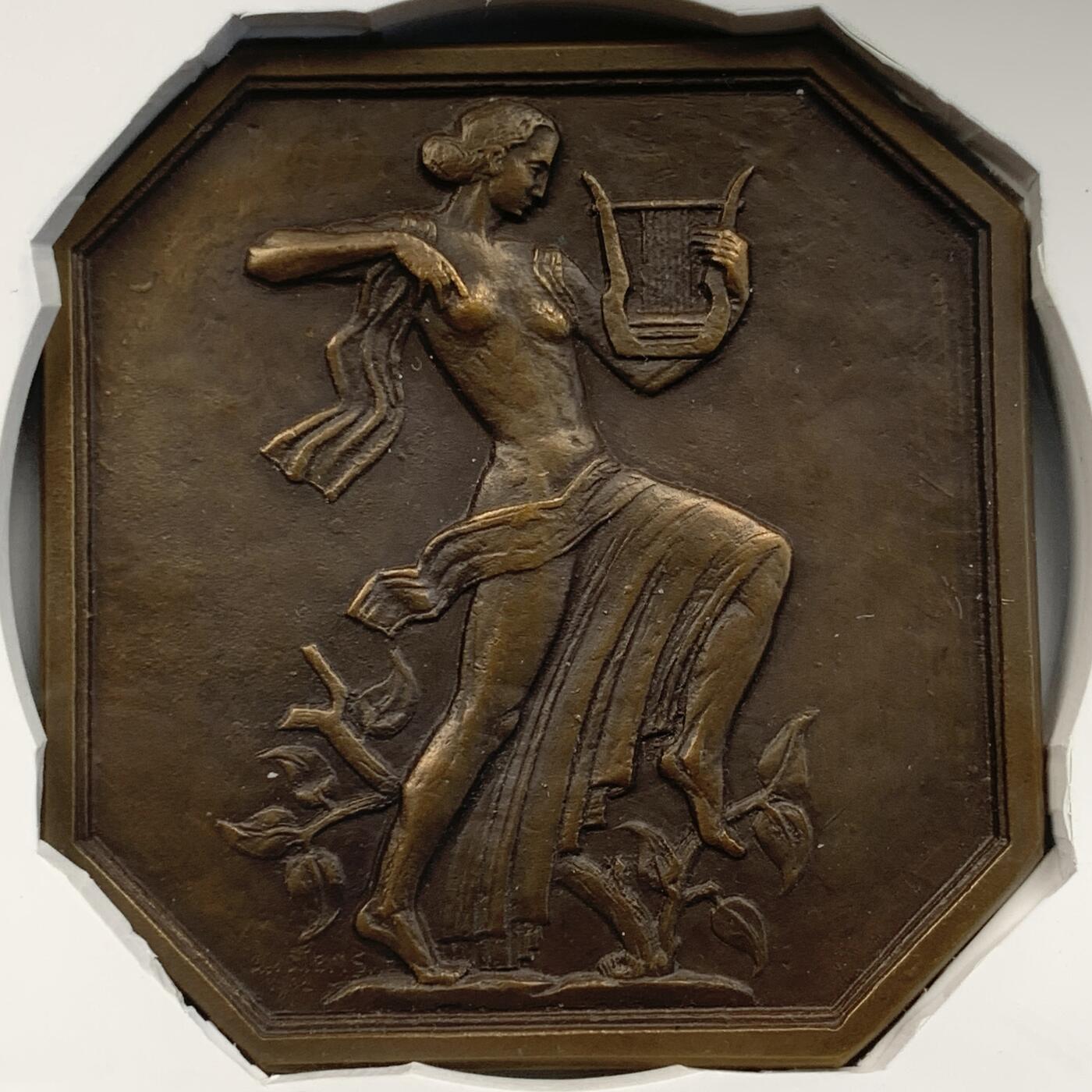 掌中浮雕-藏着的欧洲第052场 1956年比利时“音乐”纪念铜章，74*77mm