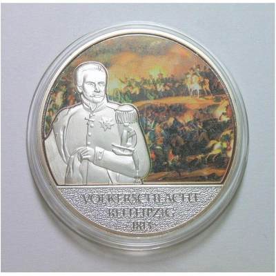 德国莱比锡战役布吕歇尔元帅 高浮雕精制彩色大镀银章 40MM - 德国莱比锡战役布吕歇尔元帅 高浮雕精制彩色大镀银章 40MM