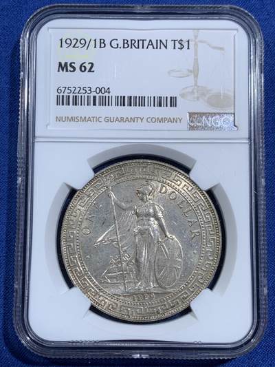《竞宝斋》第464场 周日，周一，周二，3场连拍 （全场包邮）欢迎送拍 - NGC MS62 英国1929/1年骑字版站洋一元银币，骑字版少见