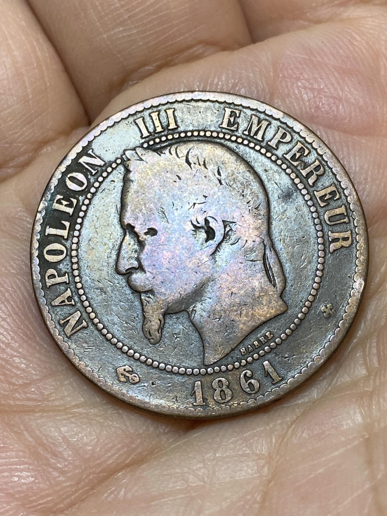 2026年第十八场(总第一百八十七场）外国好品散币场(免佣金) 法兰西第二帝国1861年10生丁(拿破仑三世第二版，BB标斯特拉斯堡造)