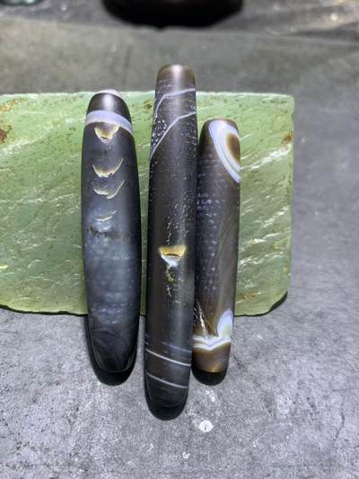 亚光缠丝玛瑙通货桶珠3个， - 亚光缠丝玛瑙通货桶珠3个，