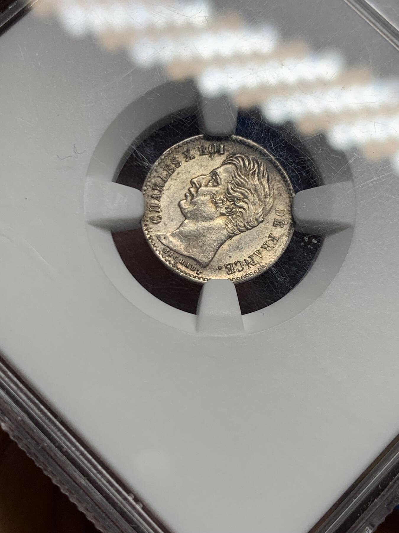 《竞宝斋》第464场 周日，周一，周二，3场连拍 （全场包邮）欢迎送拍 NGC MS61 法国 1830A 1/4法郎