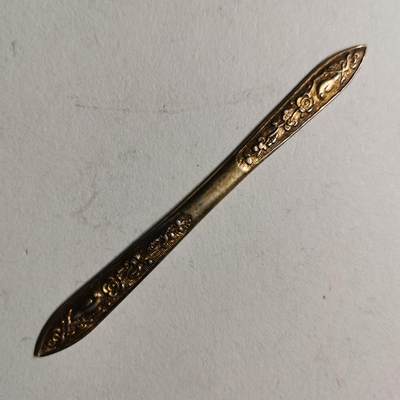 杂件专场98期 - 清末民国老银鎏金花纹发簪，带款