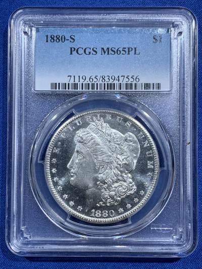《竞宝斋》第464场 周日，周一，周二，3场连拍 （全场包邮）欢迎送拍 - PCGS MS65PL 美国 1880年 1美元 摩根银币 高分+PL类精致 超强转光 收藏一步到位