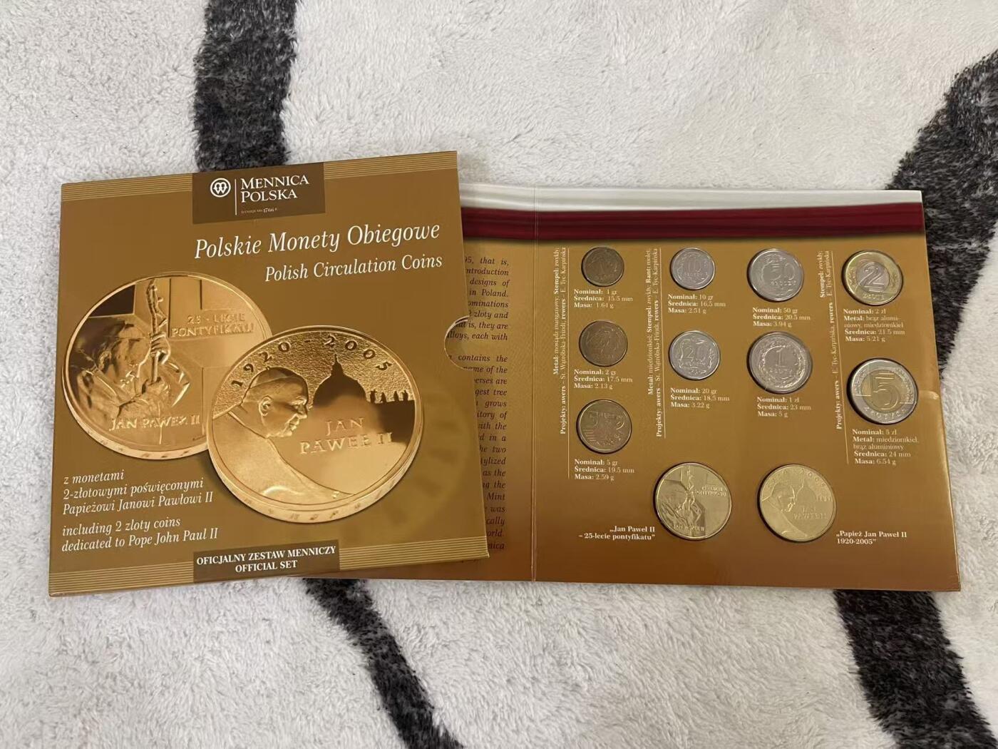 ❤️【币观天下】❤️ 第342期钱币秒杀拍卖场- 2026.2.4秒杀专场 长期征集拍品  波兰2005年教皇保罗官方纪念套币 含两枚2兹罗提教皇纪念币 